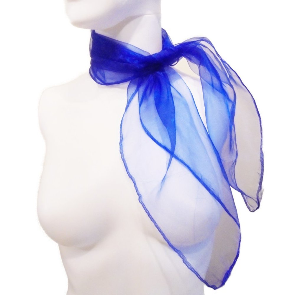 Vintage Scarf 23" x 23" Square Sheer Organza Royal Blue neckerchief
